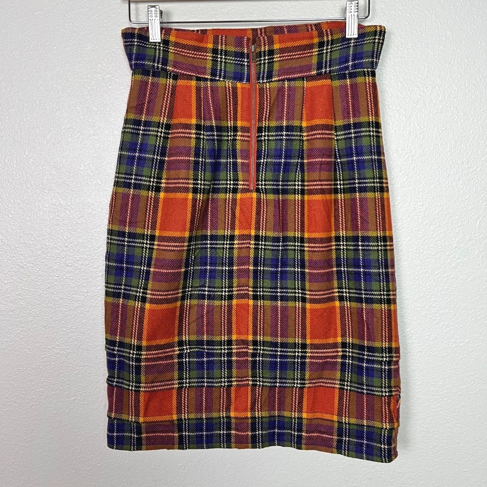 Plenty by Tracy Reese Easy Keeper Skirt Orange Plaid Wool Blend Tulip Hem Size 6 - Picture 6 of 11